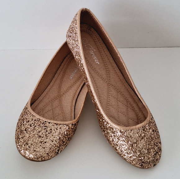 Forever 21 Shoes - Forever "Karra 29" gold glitter flats - NWOT